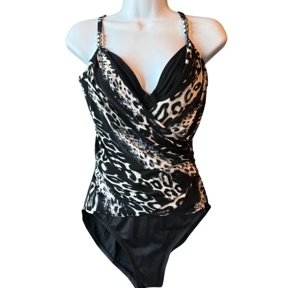 Magicsuit Leopard Print One Piece Swimsuit Black White Size 8 New With Tags - Picture 3 of 10